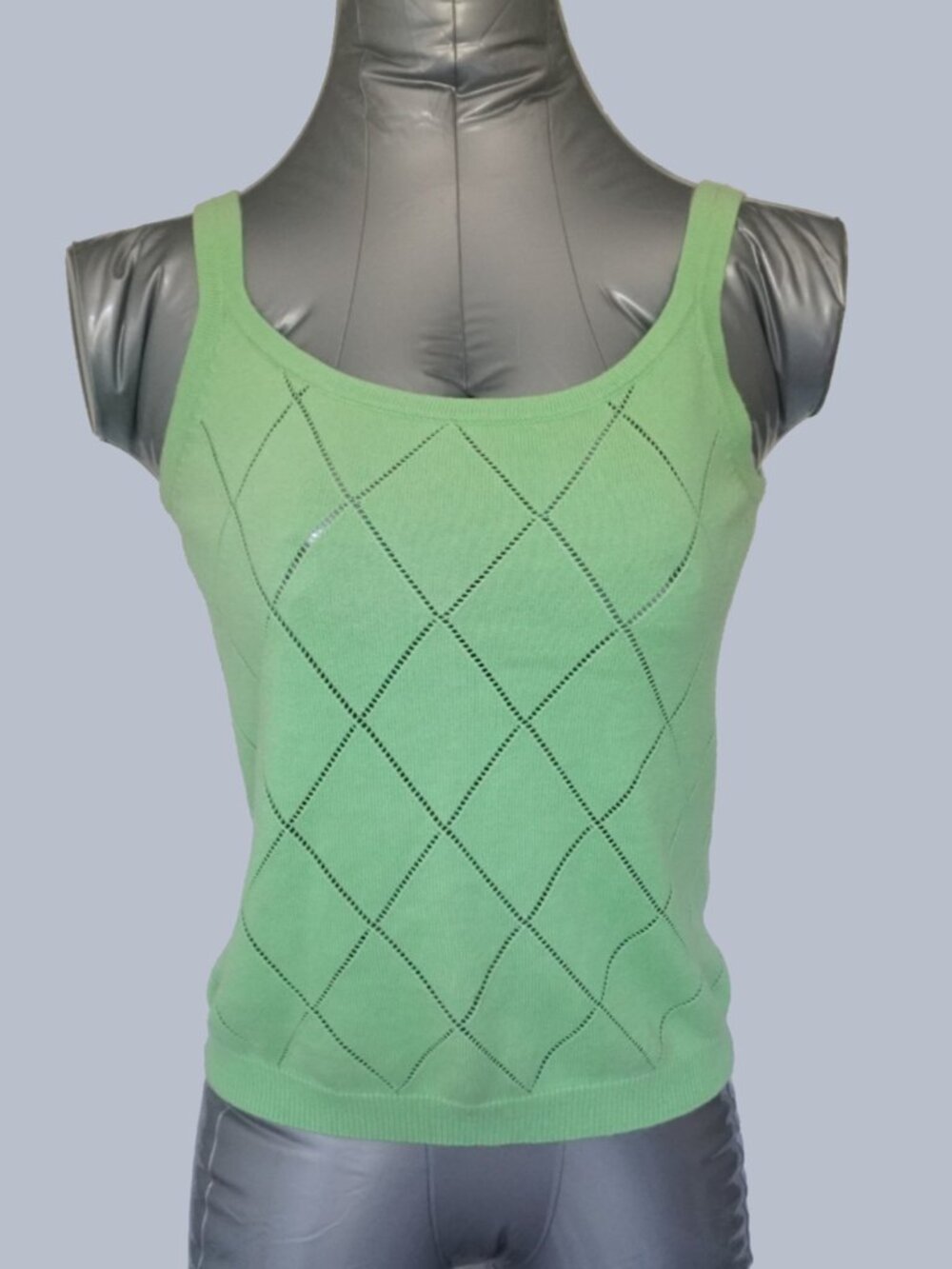 Calson 100% Cotton Knit Sweater Tank Top Green Petite XS Argyle